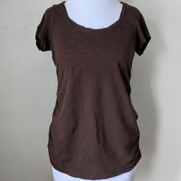 Fall Comfy Maternity T-shirt Top Chocolate Brown Scoopneck Ruched Autumn - Picture 1 of 8